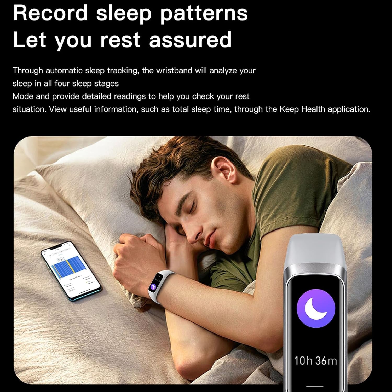 Keep Health Fitness Trackers for Women Men, Amoled Fitness Tracker for Android&Ios, Alarm Stopwatch Fitness Tracker with Blood Pressure Monitor, Calories Burned IP68 Waterproof Fitness Step Tracker